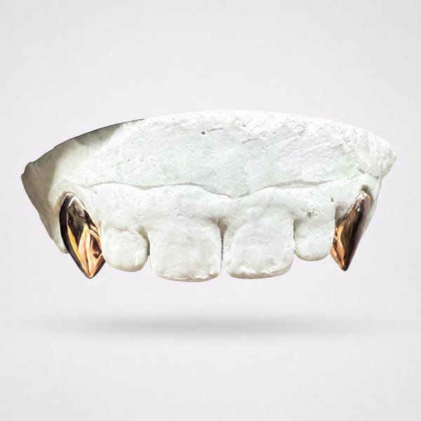 Custom 2 Teeth Vampire Fang Gold or Silver Grillz with Fangs Free Shipping and Free Mold Kit