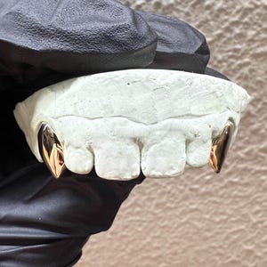 Custom 2 Teeth Vampire Fang Gold or Silver Grillz with Fangs Free Shipping and Free Mold Kit