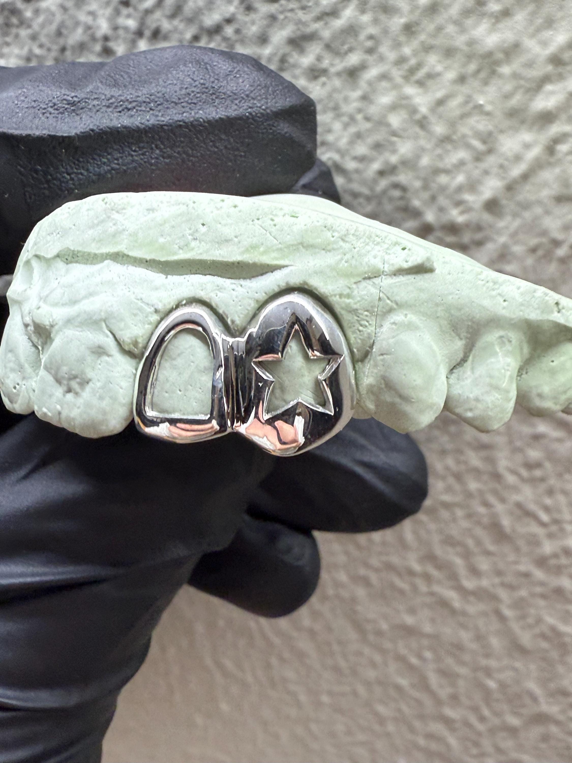 Custom Fit 925 Silver Grillz: Star or Heart Open Face Fang