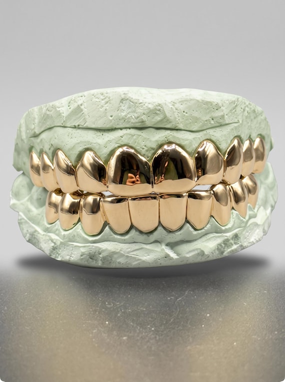 Custom Fit Solid Gold Grillz: 10K, 14K, 18K - Perm Cut