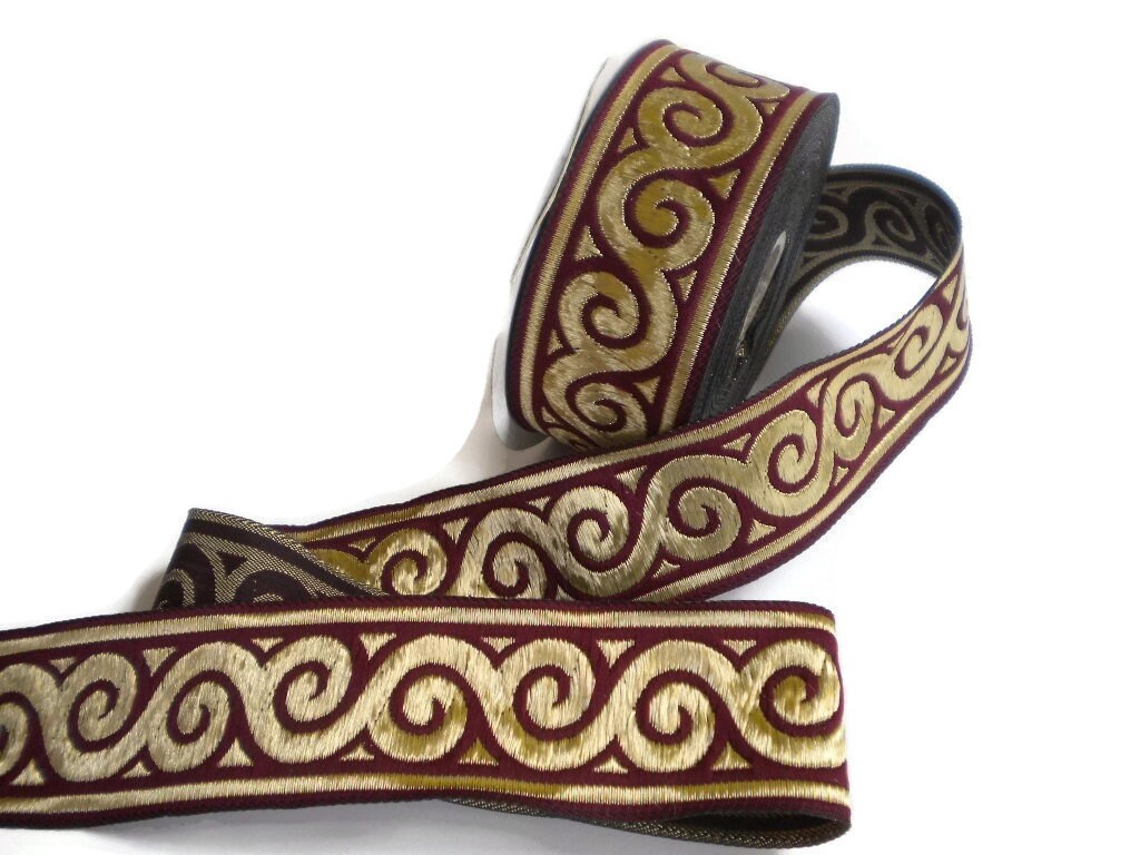 SWIRL Burgundy and Gold Jacquard Ribbon Trim Embellishement Etsy