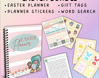 Ostern-Planer-Bundle | 21-seitiges Printable Ostern Organizer | Geschenkanhänger, Sticker, Wortsuchrätsel, Kalender & To-Do Listen | Sofort Download