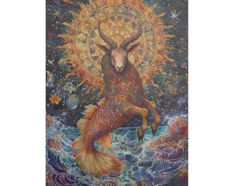 Capricorn Zodiac Art Poster, Esoteric Astrology Wall Decor, Jungian Inspired Design (Matte/Gloss Paper)