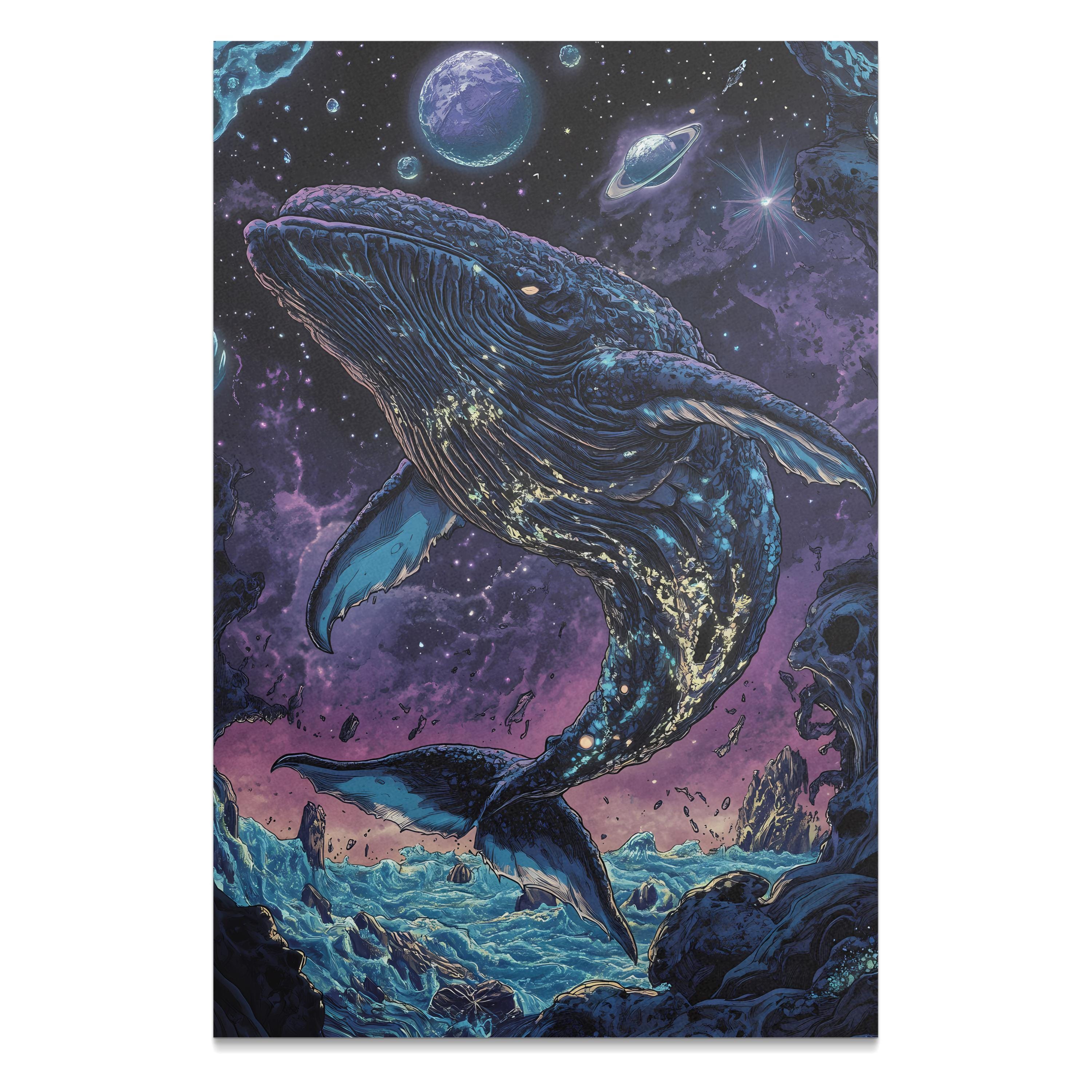 宇宙のクジラのアートプリント、ゴシックホラー、難解な宇宙装飾