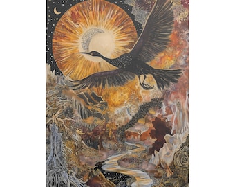 Wild Flight Esoteric Art Print, Jung Style Wall Decor, Matte/Gloss Paper Poster