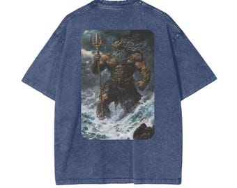 Washed Cotton Tee – Poseidon Greek God Graphic, Limited Edition