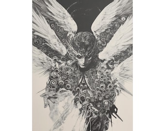 Fallen Angel Gothic Horror Poster, Esoteric Mythology Wall Art (Matte/Gloss Paper)