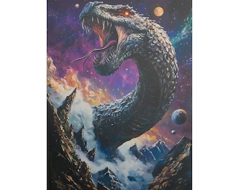 Jormungandr Norse Mythology Serpent Poster, Gothic Horror Space Art (Matte/Gloss Paper)