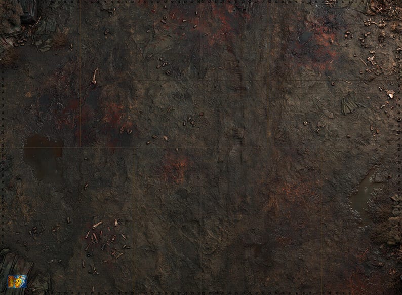 Tapete de Warhammer 40k 11ª Edição (PVC) 60x44 com Zonas de Desdobramento e Grade Mud and Blood