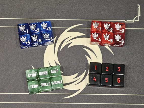TCG Dice Set – 16mm Acrylic D6 | Compatible with Riftbound | Increase, Decrease, Damage & Keyword Dice