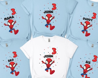 Custom Spider Birthday Shirt Family Matching Superhero Spidey Shirt Personalized Birthday Tee Kids Birthday Boy Shirt Birthday Custom Name