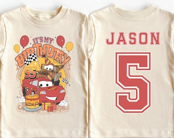 Custom Disney Cars Birthday Boy Shirt Lightning McQueen Birthday Shirt Personalized Jersey Birthday Tee Kids Birthday Party Comfort Colors