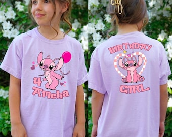 Disney Angel Stitch Birthday Shirt Comfort Colors Shirt Custom Disney Stitch and Angel Shirt Personalized Birthday Girl Shirt Angel Birthday