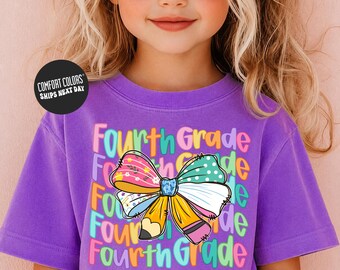 Fourth Grade Kids Shirt First Day of School Shirt Comfort Colors Coquette Neon Back to School Girl Shirt Hello 4th Grade Shirt Toddler Shirt