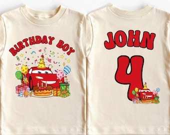 Custom Disney Cars Birthday Boy Shirt Lightning McQueen Birthday Shirt Personalized Jersey Birthday Tee Kids Birthday Party Comfort Colors