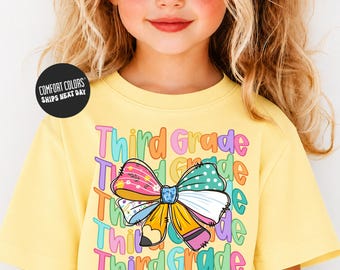 Third Grade Kids Shirt First Day of School Shirt Comfort Colors Coquette Neon Back to School Girls Shirt Hello 3rd Grade Shirt Toddler Shirt