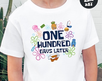 100 Days Later 100 Days Of School Shirt Sponge Bob 100 Days of School Shirt Happy 100th Day of School School Celebration Crewneck For Kids