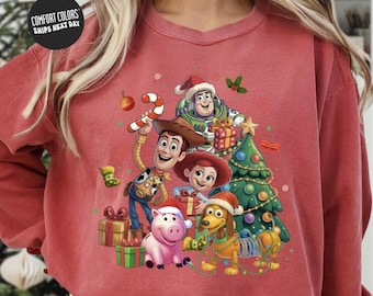 Toy Story Christmas Comfort Colors® Long Sleeve Shirt Buzz Lightyear Woody Jessie Slinky Sweatshirt Disney  Toys Christmas Tree Tee