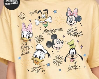 Vintage Watercolor Mickey and Friends Signatures Shirt Disney Comfort Colors® Shirt Retro Mickey Disney Trip Matching Disney Family Shirts