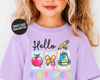 Fourth Grade Kids Shirt First Day of School Shirt Comfort Colors Coquette Back to School Girls Shirt Hello 4th Grade Shirt Toddler Shirt