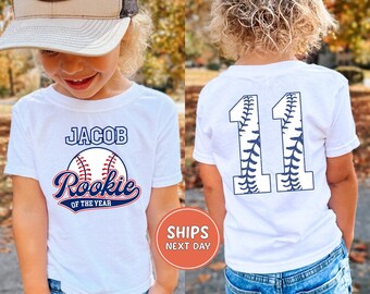 Custom Birthday Shirt Baseball Birthday Rookie Of The Year Shirt Custom Name Baseball Sports First Birthday Party Outfit 1st Birthday Shirt