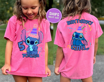 Disney Stitch Birthday Girl Shirt Comfort Colors Shirt Custom Disney Stitch Shirt Personalized Birthday Girl Shirt Stitch Birthday Shirt
