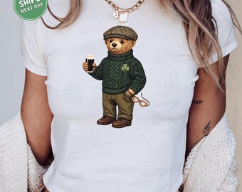 St Patricks Day Bear Baby Tee Teddy Bear Baby Tee Lucky Shamrock Crop Top St Patricks Day Cropped Tank Top Irish Tee Funny St Paddy's Gift