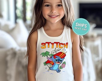 Kids Stitch Summer Tank Top Toddler Beach Shirts Vacation Disney Stitch Tank Top Vacation Shirts Kids Comfort Colors® Tank Top Beach Vibes