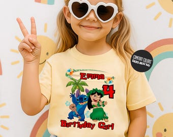 Custom Stitch Birthday Girl Shirt Comfort Colors Kids Tee Disney Family Birthday Girl Shirt Birthday Disney Stitch Shirt Birthday Party Gift