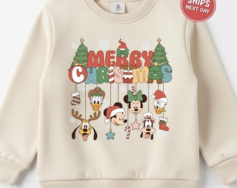 Retro Mickey And Friends Christmas Sweatshirt Merry Christmas Sweatshirt Retro Disney Christmas Trip Christmas Family Matching Sweatshirt