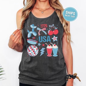 USA Retro Tank Top 4th of July Shirt USA Flag Coquette Tank USA Comfort Colors® Tank Fourth Of July Independence Day Retro America Tank Top
