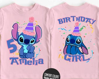 Disney Stitch Birthday Girl Shirt Custom Disney Stitch Shirt Personalized Birthday Girl Tee Birthday Party Toddler Disneyland Birthday Trip