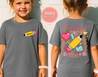 Custom First Grade School Shirt Comfort Colors Personalized Back To School Shirt 1st Grade First Day Of School Shirt Personalized Pencil Tee