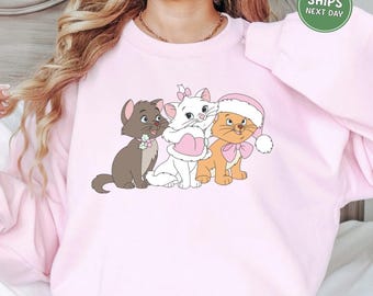 Disney Santa Marie Cat Christmas Lights Sweatshirt The Aristocats Marie Christmas Sweatshirt Disney Girls Trip Christmas Matching Sweatshirt