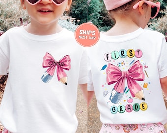 Custom First Grade School Shirt Comfort Colors Back To School Coquette Shirt 1st Grade First Day Of School Shirt Personalized Shirt Toddler