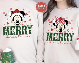 Retro Mickey and Minnie Cozy Sweatshirt Matching Disney Christmas Sweatshirt Disneyland Couple Sweatshirt Holiday Apparel Kids Sweatshirt