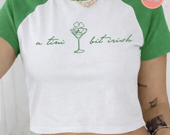 St. Patrick's Day Baby Tee St. Patricks Day Cropped Baby Tee Y2K Aesthetic Crop Top A Tini Bit Irish Vintage 90s St Paddys Shamrock Tank Top