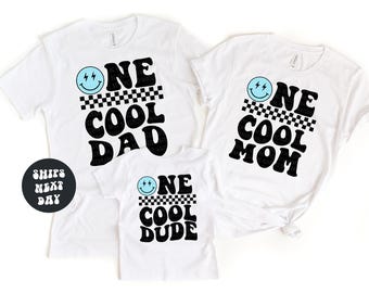 Custom Family Shirt Matching Family Tees One Cool Dude Matching Birthday Shirt One Cool Family Groovy Birthday Shirt Retro Happy Face Shirt