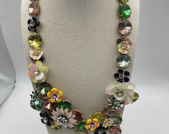Rare Vintage J Crew Floral Sequin Statement Necklace