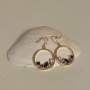 Gold Multicolor Rhinestone Earrings | Round Rainbow Crystal Studs | Colorful Statement Jewelry | Elegant Lightweight Earrings | Gift for Her