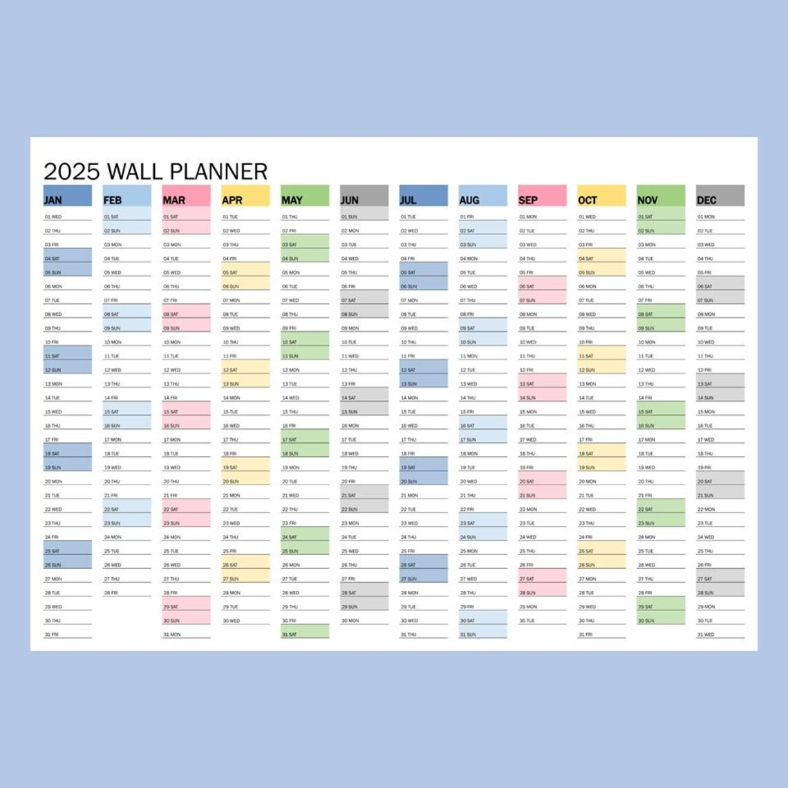2025 Wall Calendar A1 Printable PDF - Etsy
