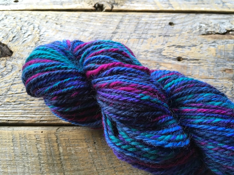 Blue hand spun yarn Jewel tone handspun yarn, worsted weight, Navajo ply, handmade yarn image 4