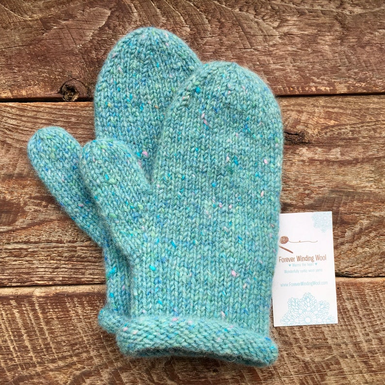 Wool mittens for women fits medium Light Aqua