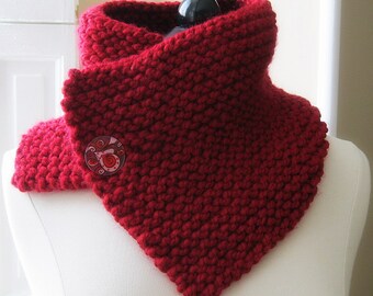 Red Chunky Hand Knit Cowl Cozy Winter Accessory