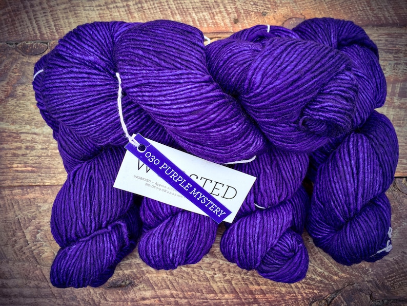 Malabrigo Worsted Wool Yarn Soft Merino, Crochet yarn gift for crafter Purple Mystery