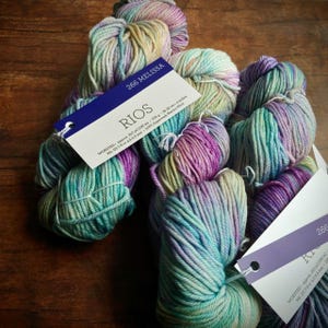 Malabrigo Rios Melissa Yarn: Electric Purple Coral Mint Hand Dyed Merino