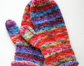 Rainbow Mittens for Women, Acrylic Yarn, USA Crafted, Bright Colors, Machine Washable, Cozy Winter Accessory