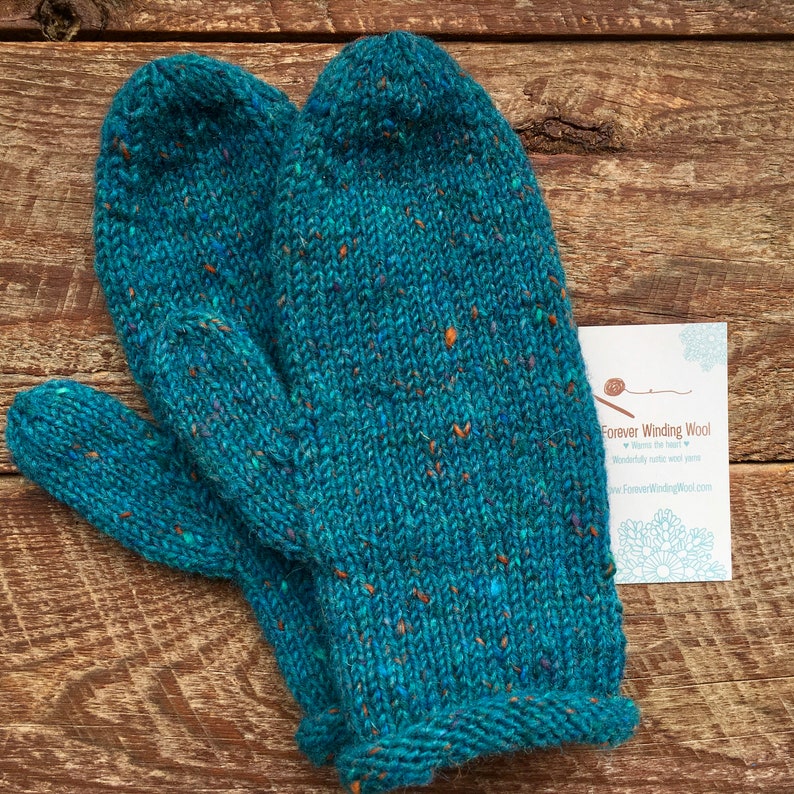 Wool mittens for women fits medium Dark Aqua