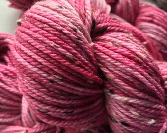 Hand Dyed Pink Aran Wool Yarn Gift for Knitter - Donegal Nep Merino Blend - 100g