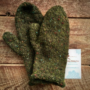 Wool mittens for women fits medium Moss Green